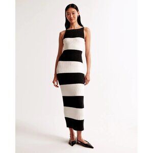 Abercrombie & Fitch High Neck Midi Knit Dress Black White Stripes Large